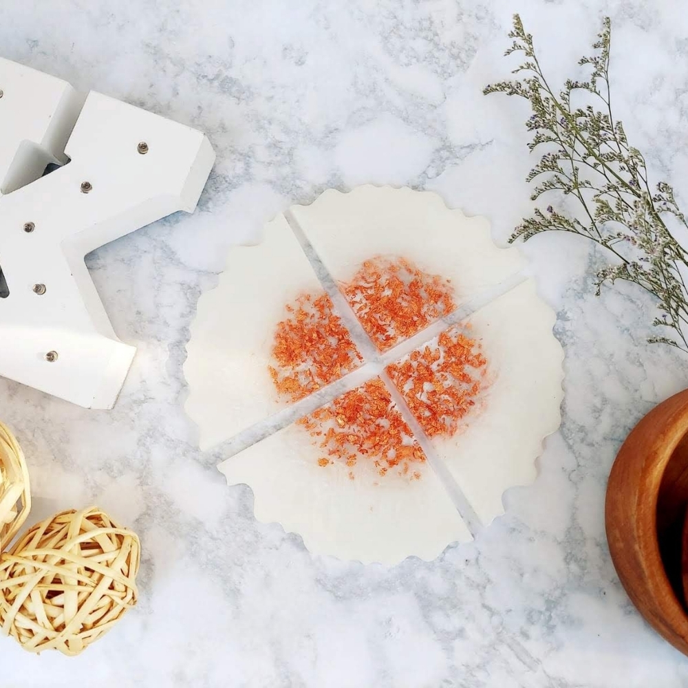 White and Copper Resin Coasters